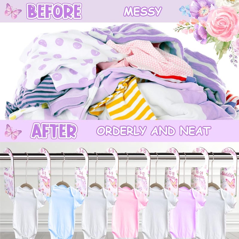 CORNER LACE Baby Closet Dividers 8PCS, Butterfly/Floral Theme Wooden Double-Sided Clothes Size Hanger Organizer from Newborn to Toddler for Nursery Decor Baby Shower Birthday Gift - Image 5